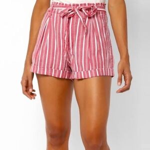 American Eagle Outfitters Red & White Striped Hight waist paper bag Shorts